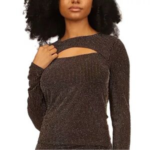 NWT Rewind Golden Sparkle Cutout Long-Sleeve Dress |Size